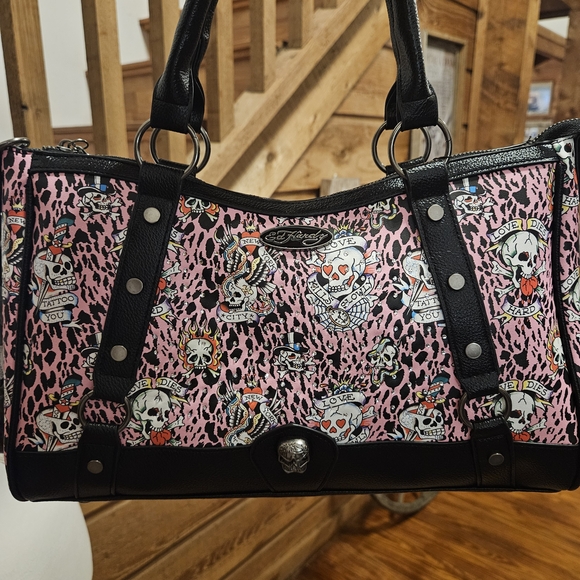 Ed Hardy Handbags - Ed Hardy Pink and Black Women's Bag With Straps